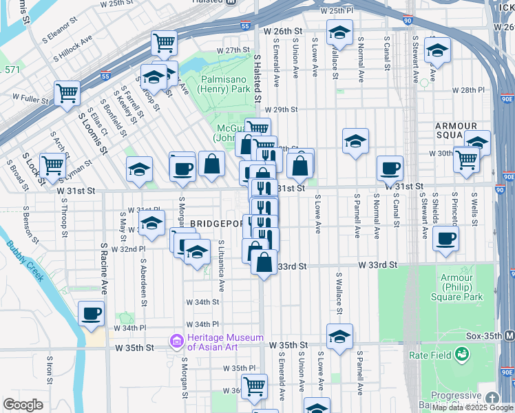 map of restaurants, bars, coffee shops, grocery stores, and more near in Chicago