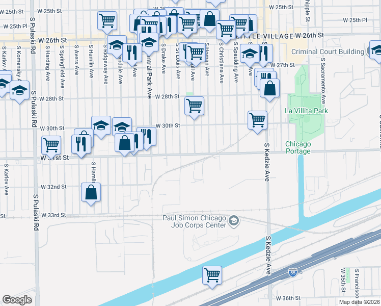 map of restaurants, bars, coffee shops, grocery stores, and more near 3104 South Homan Avenue in Chicago