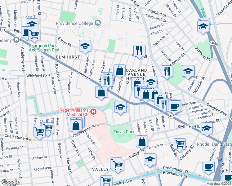 map of restaurants, bars, coffee shops, grocery stores, and more near 637 Smith Street in Providence