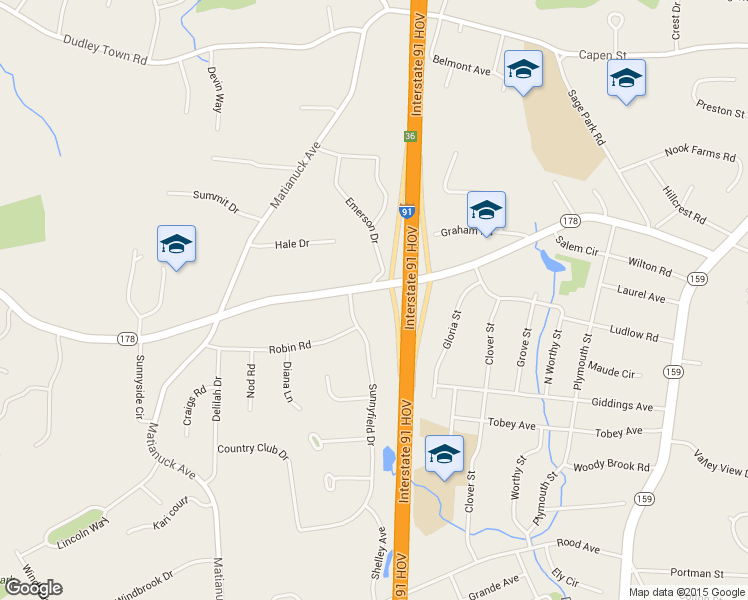 map of restaurants, bars, coffee shops, grocery stores, and more near 347 Park Avenue in Windsor