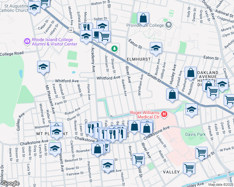 map of restaurants, bars, coffee shops, grocery stores, and more near in Providence