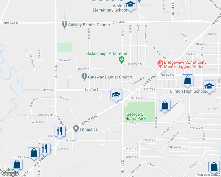 map of restaurants, bars, coffee shops, grocery stores, and more near Orchard Lane in Clinton