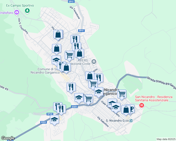 map of restaurants, bars, coffee shops, grocery stores, and more near 32 Via dei Volsci in San Nicandro Garganico