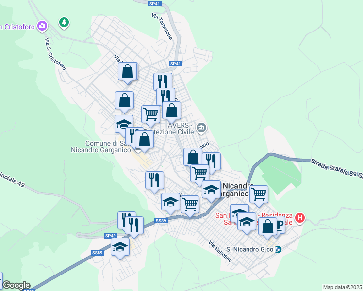 map of restaurants, bars, coffee shops, grocery stores, and more near 206 Via Antonio Gramsci in San Nicandro Garganico