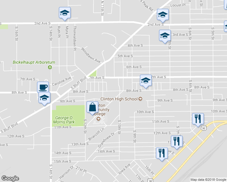 map of restaurants, bars, coffee shops, grocery stores, and more near 1014 8th Avenue South in Clinton