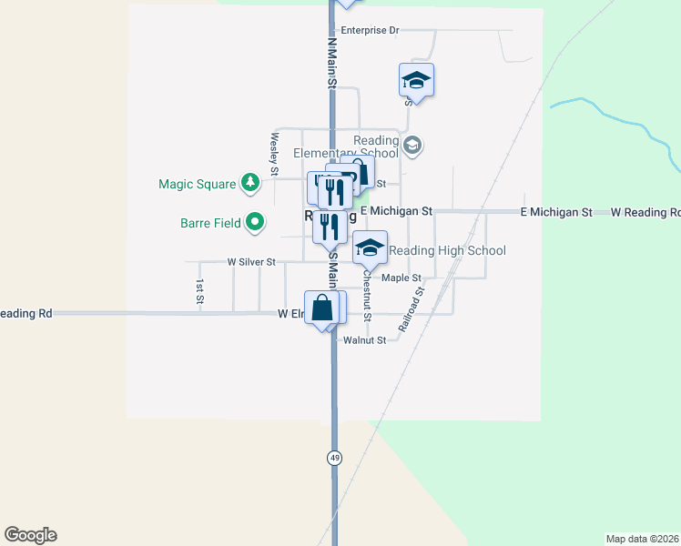 map of restaurants, bars, coffee shops, grocery stores, and more near 116 Silver Street in Reading