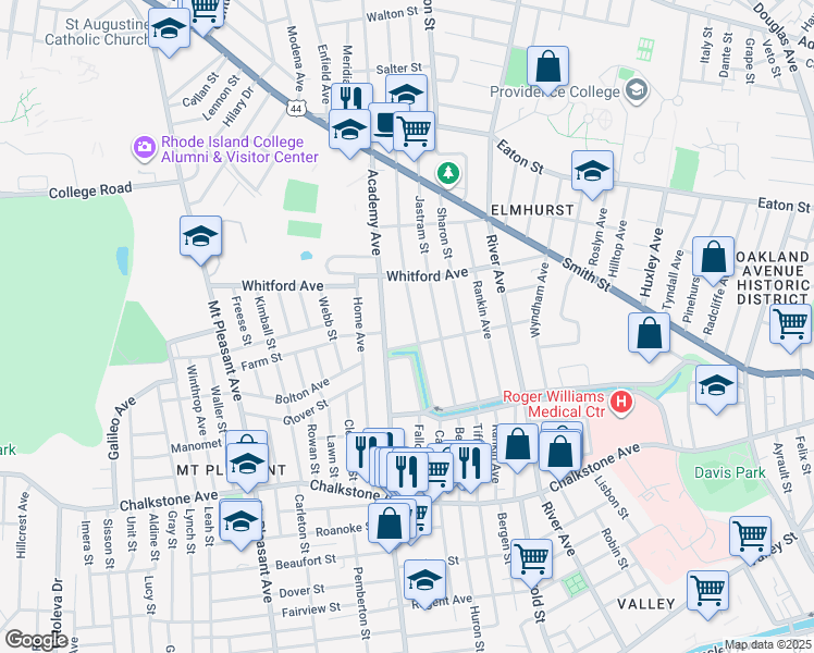 map of restaurants, bars, coffee shops, grocery stores, and more near 31 Nelson Street in Providence