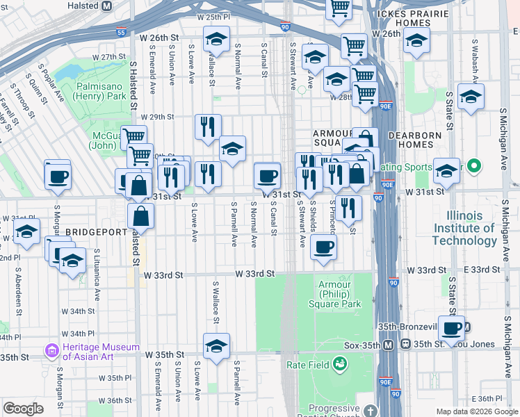 map of restaurants, bars, coffee shops, grocery stores, and more near in Chicago