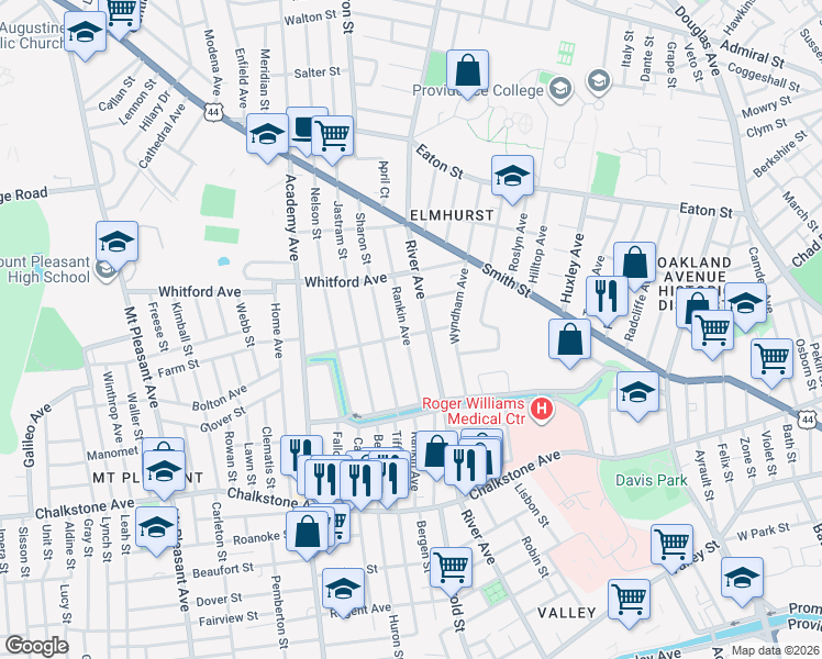 map of restaurants, bars, coffee shops, grocery stores, and more near 177 Rankin Avenue in Providence