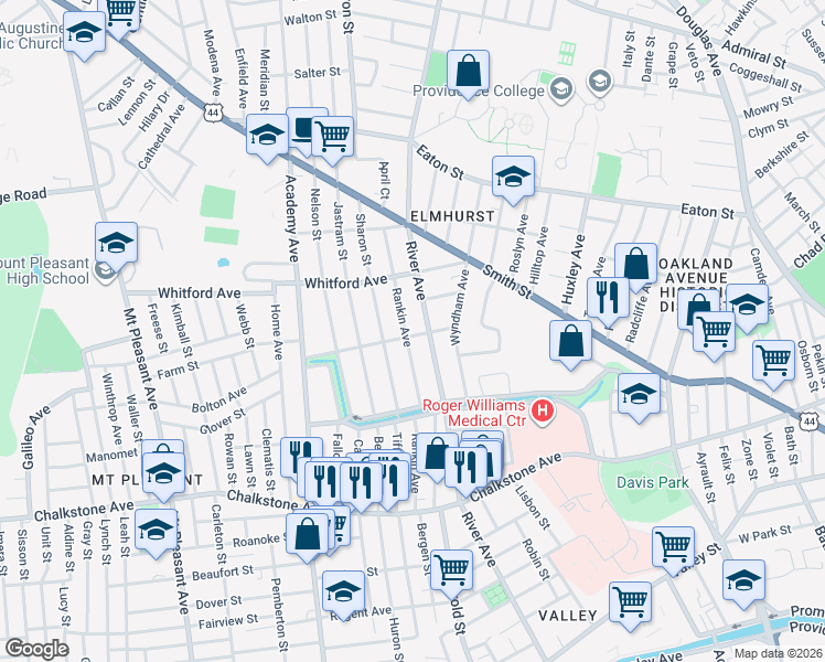 map of restaurants, bars, coffee shops, grocery stores, and more near 177 Rankin Avenue in Providence