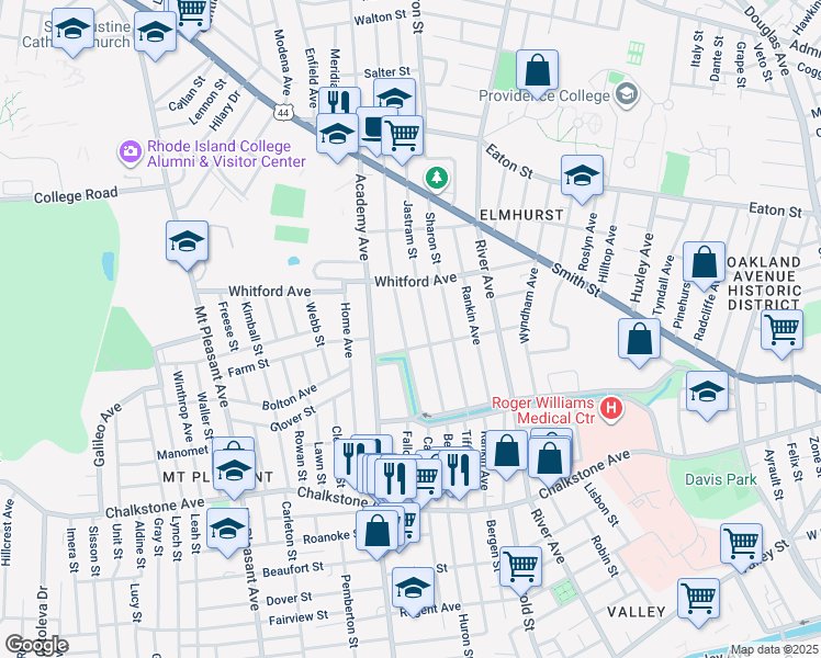 map of restaurants, bars, coffee shops, grocery stores, and more near 31 Nelson Street in Providence