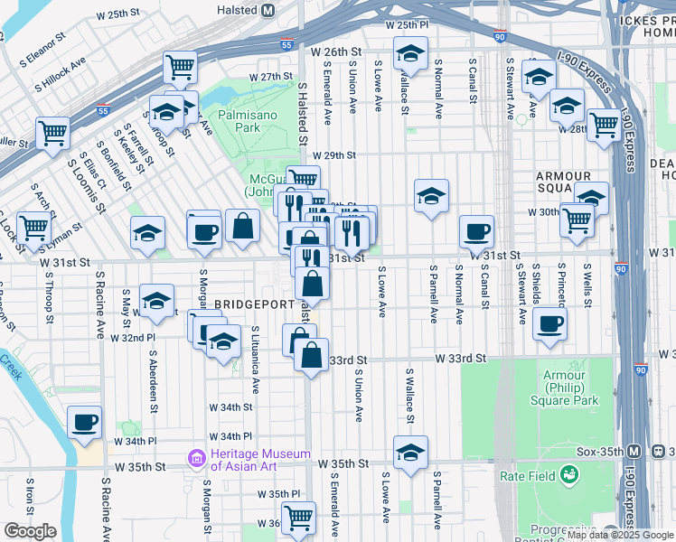 map of restaurants, bars, coffee shops, grocery stores, and more near in Chicago
