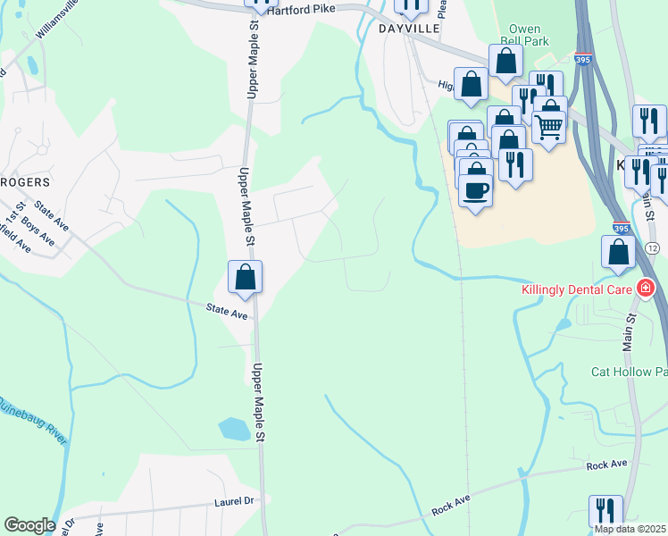 map of restaurants, bars, coffee shops, grocery stores, and more near 37 Kenneth Drive in Killingly