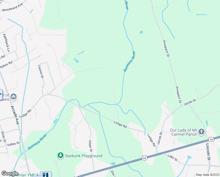 map of restaurants, bars, coffee shops, grocery stores, and more near 285 Greenwood Avenue in Seekonk