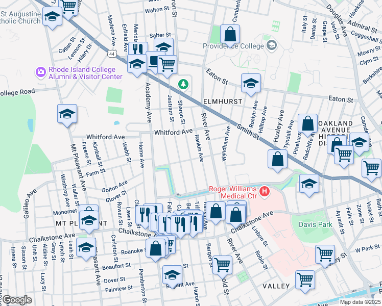 map of restaurants, bars, coffee shops, grocery stores, and more near in Providence