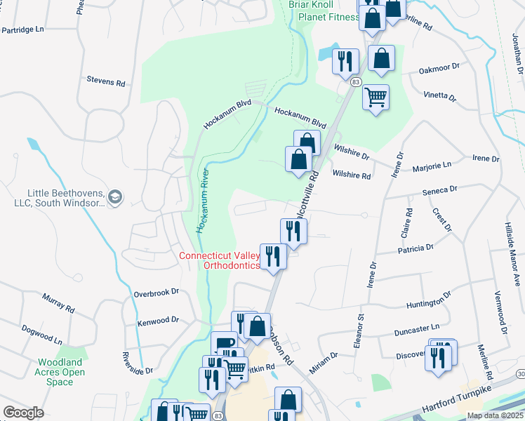map of restaurants, bars, coffee shops, grocery stores, and more near 27 Naek Road in Vernon