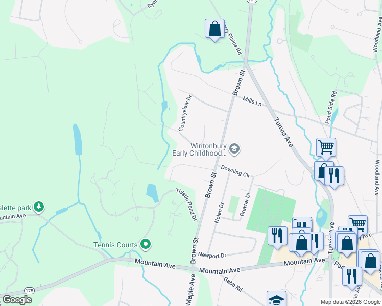 map of restaurants, bars, coffee shops, grocery stores, and more near 7 Ryefield Hollow Drive in Bloomfield
