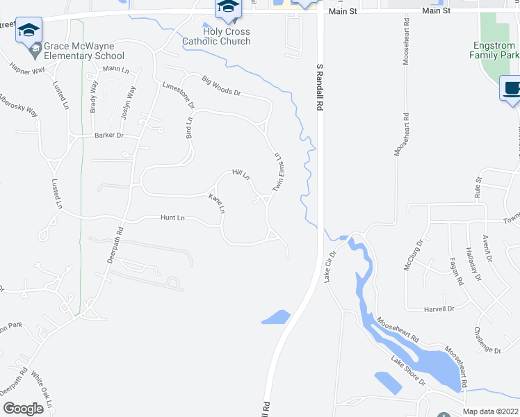 map of restaurants, bars, coffee shops, grocery stores, and more near 2212 Hill Lane in Batavia