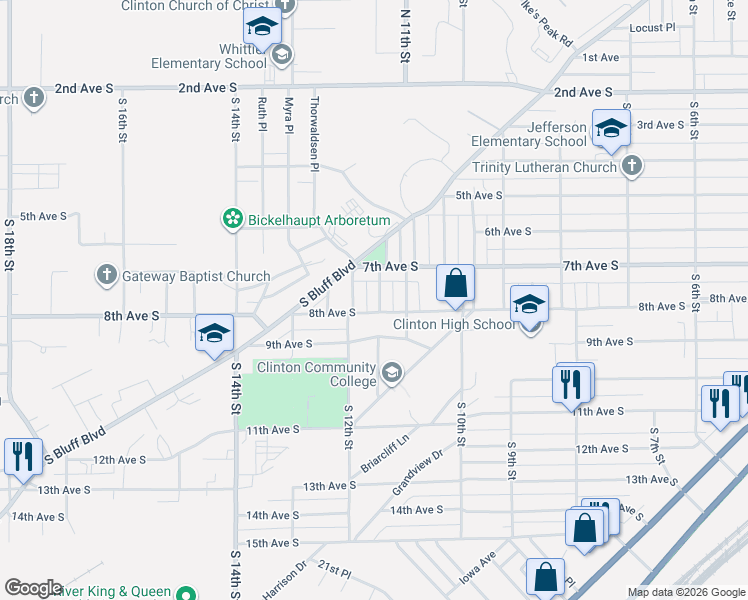 map of restaurants, bars, coffee shops, grocery stores, and more near 942 Lawndale Drive in Clinton