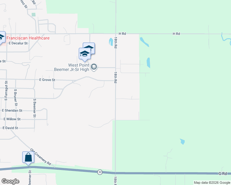map of restaurants, bars, coffee shops, grocery stores, and more near 756 18th Road in West Point