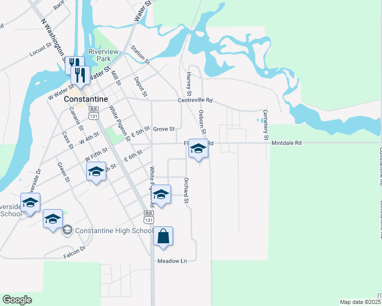 map of restaurants, bars, coffee shops, grocery stores, and more near 488 Florence Road in Constantine