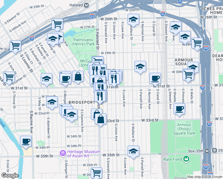 map of restaurants, bars, coffee shops, grocery stores, and more near in Chicago