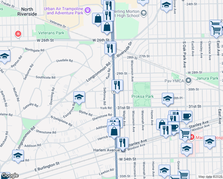 map of restaurants, bars, coffee shops, grocery stores, and more near 696 Selborne Road in Riverside
