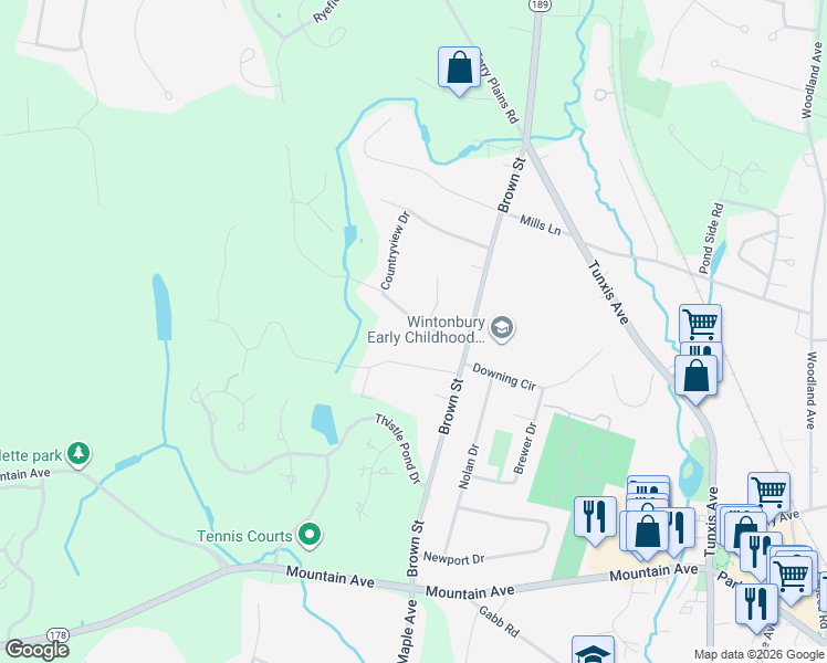 map of restaurants, bars, coffee shops, grocery stores, and more near 7 Ryefield Hollow Drive in Bloomfield