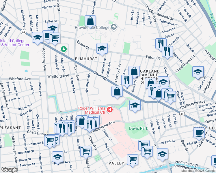 map of restaurants, bars, coffee shops, grocery stores, and more near 700 Smith Street in Providence