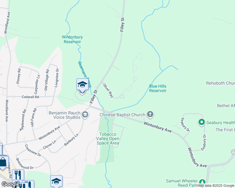 map of restaurants, bars, coffee shops, grocery stores, and more near 275 Oliver Way in Bloomfield