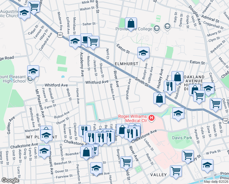 map of restaurants, bars, coffee shops, grocery stores, and more near 177 Rankin Avenue in Providence