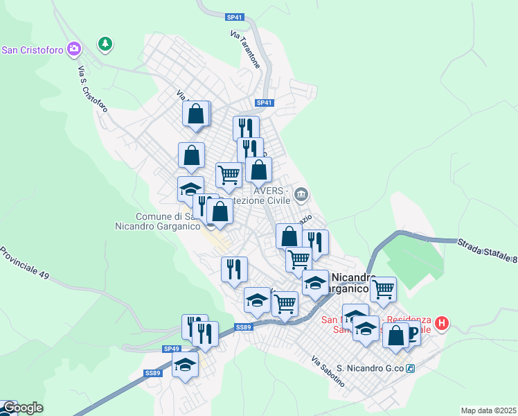 map of restaurants, bars, coffee shops, grocery stores, and more near 206 Via Antonio Gramsci in San Nicandro Garganico