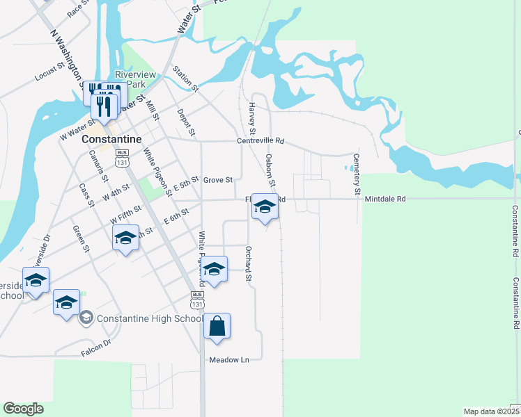 map of restaurants, bars, coffee shops, grocery stores, and more near 488 Florence Road in Constantine