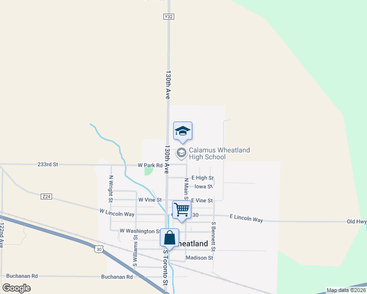 map of restaurants, bars, coffee shops, grocery stores, and more near 110 East Park Road in Wheatland