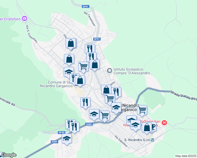 map of restaurants, bars, coffee shops, grocery stores, and more near 206 Via Antonio Gramsci in San Nicandro Garganico