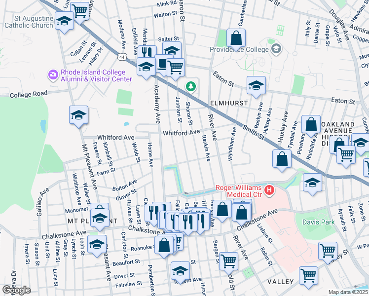 map of restaurants, bars, coffee shops, grocery stores, and more near in Providence