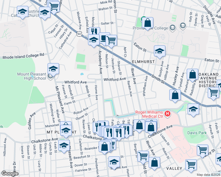 map of restaurants, bars, coffee shops, grocery stores, and more near 31 Nelson Street in Providence