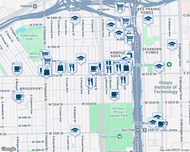 map of restaurants, bars, coffee shops, grocery stores, and more near in Chicago