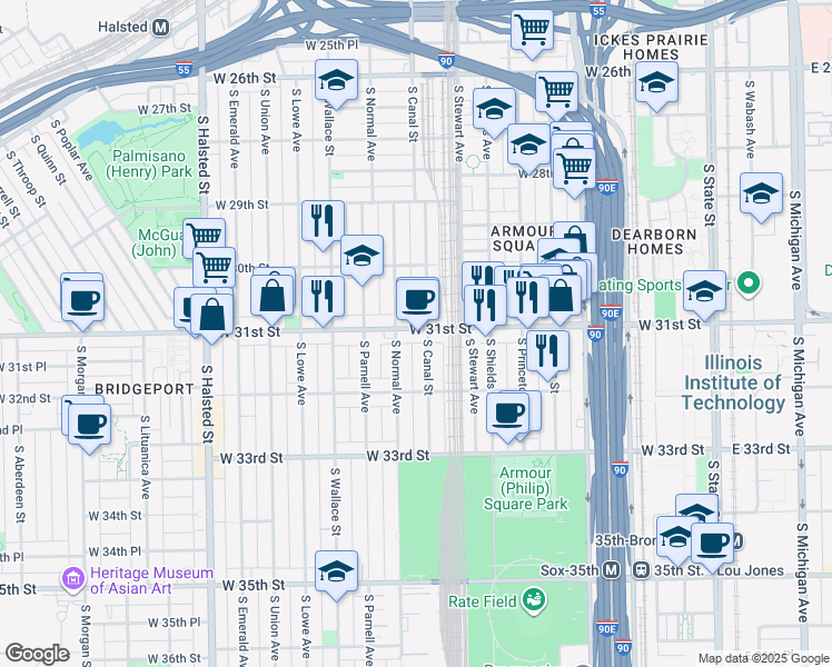 map of restaurants, bars, coffee shops, grocery stores, and more near in Chicago
