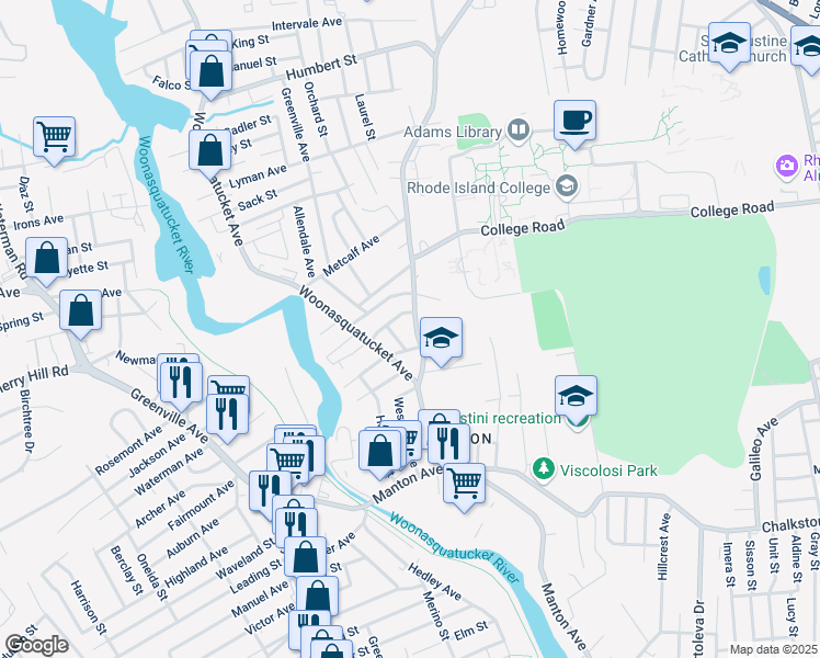 map of restaurants, bars, coffee shops, grocery stores, and more near 150 Fruit Hill Ave in Providence