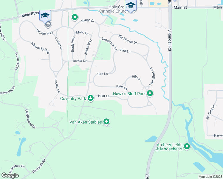 map of restaurants, bars, coffee shops, grocery stores, and more near 2422 Kane Lane in Batavia