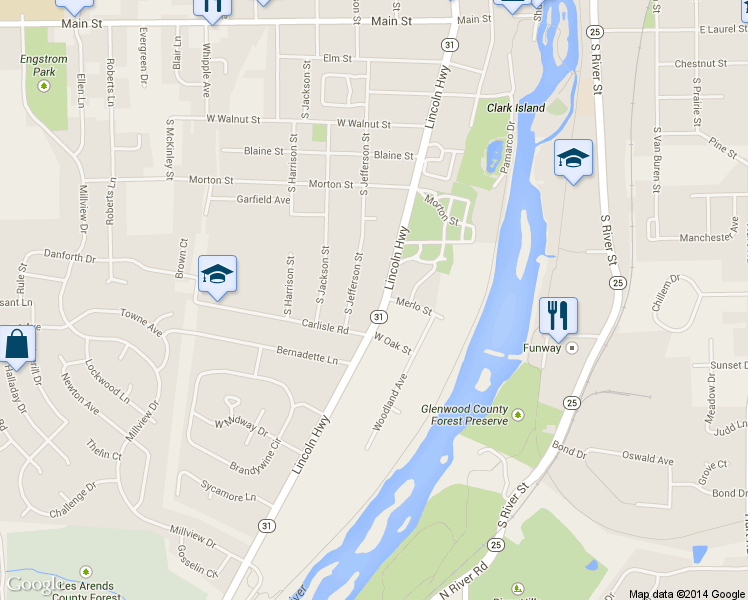 map of restaurants, bars, coffee shops, grocery stores, and more near 1001 South Batavia Avenue in Batavia