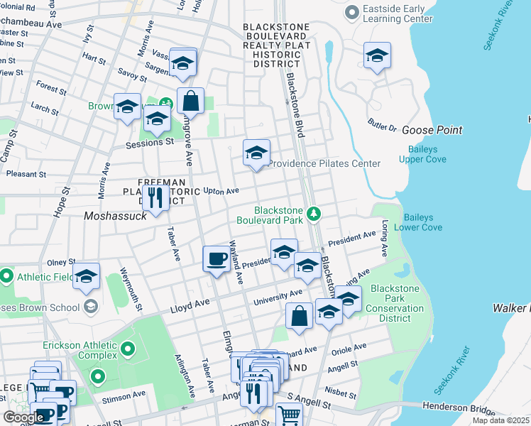 map of restaurants, bars, coffee shops, grocery stores, and more near 196 Laurel Avenue in Providence