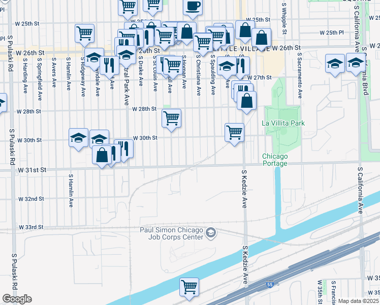 map of restaurants, bars, coffee shops, grocery stores, and more near 3031 S Homan Ave in Chicago