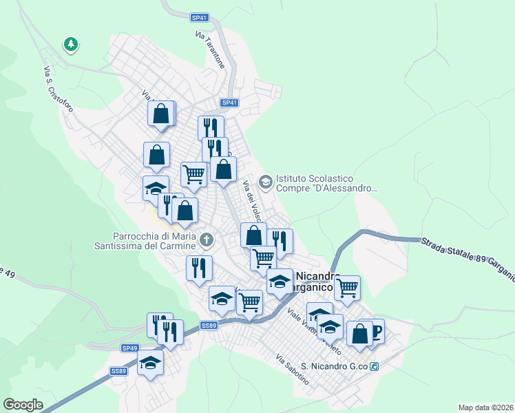 map of restaurants, bars, coffee shops, grocery stores, and more near 25 Via dei Marsi in San Nicandro Garganico