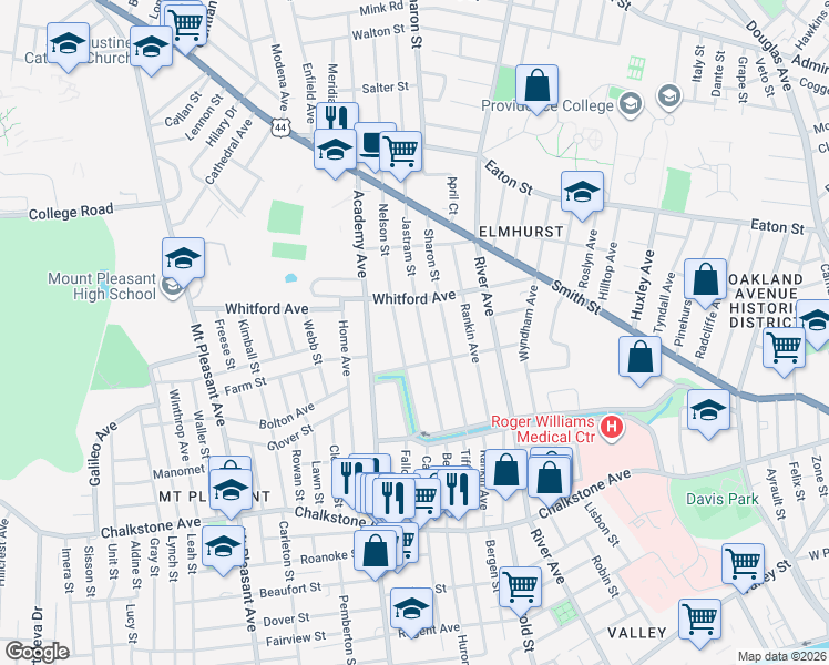 map of restaurants, bars, coffee shops, grocery stores, and more near 31 Nelson Street in Providence