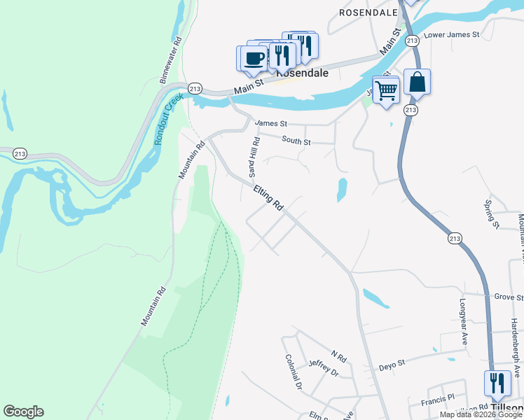 map of restaurants, bars, coffee shops, grocery stores, and more near 11 Wilbur Avenue in Rosendale