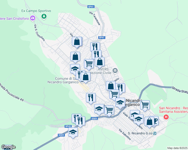 map of restaurants, bars, coffee shops, grocery stores, and more near 10 Via Antonio Segni in San Nicandro Garganico