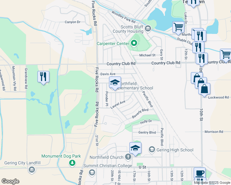 map of restaurants, bars, coffee shops, grocery stores, and more near 1900 Flaten Avenue in Gering