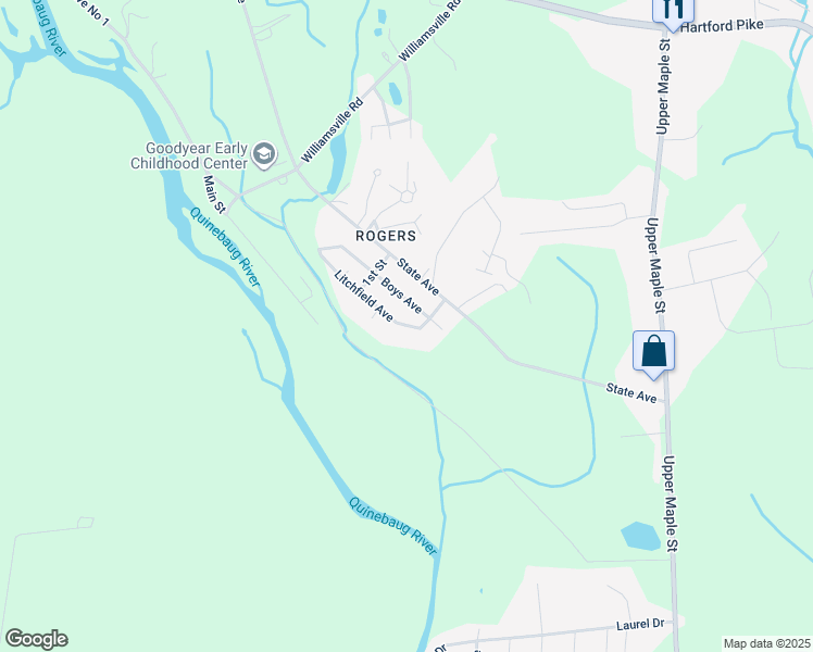 map of restaurants, bars, coffee shops, grocery stores, and more near 7 Litchfield Avenue in Killingly